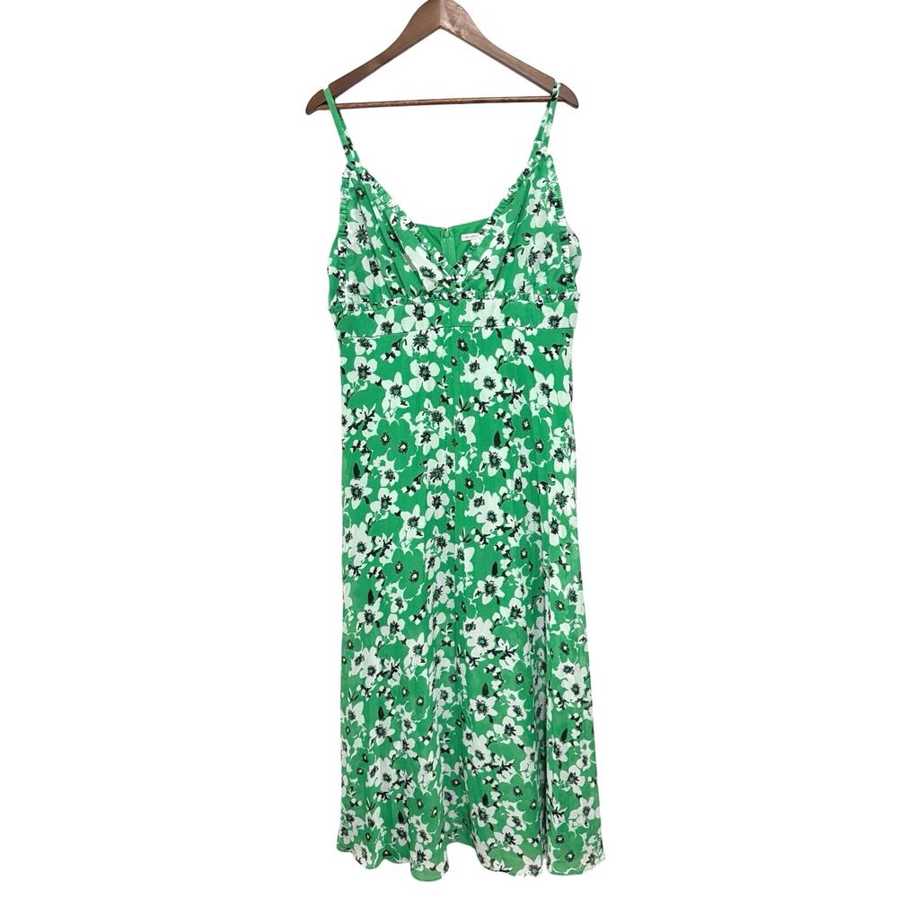 Cato Womens XL Green Floral Maxi Dress Ruffle Pleated V Neck Sleeveless
